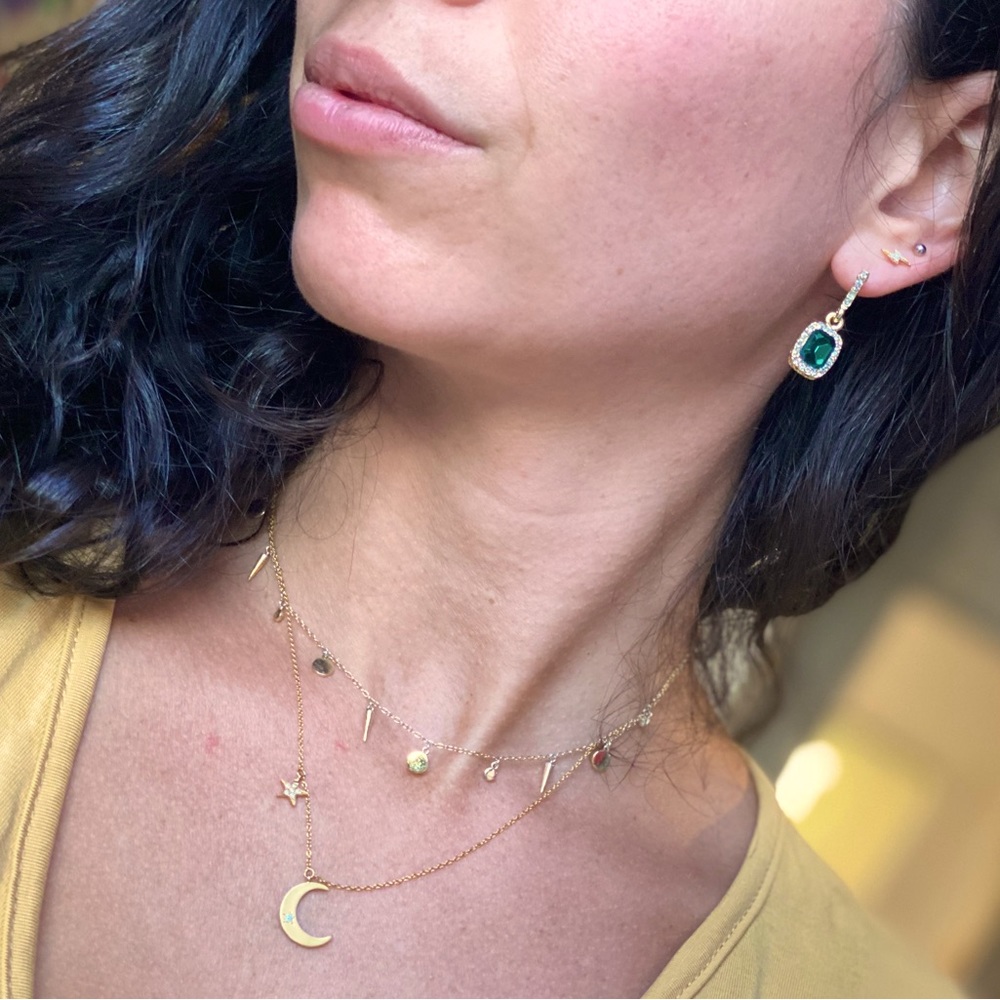 Gold and Green Gemstone Drop Earrings - Picture 6 of 6